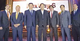  ??  ?? Ramoncito Ocampo, IEE president (3rd from left) and Masahito Endo Sr., general manager, overseas marketing division, Building Systems Group, Mitsubishi Electric Corp. with IEE executives at the launch of the NexWay-S Package R high-speed elevator lineup