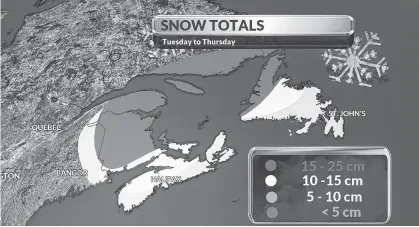  ?? CONTRIBUTE­D ?? A power nor’easter that was pounding the east coast of the U.S. on Monday is expected to dump between 10 and 25 centimetre­s of snow across P.E.I.