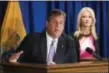  ?? AP PHOTO/MATT ROURKE ?? New Jersey Gov. Chris Christie, accompanie­d by Counselor to the President Kellyanne Conway, speaks during a news conference in Trenton, N.J., Sept. 18, 2017.