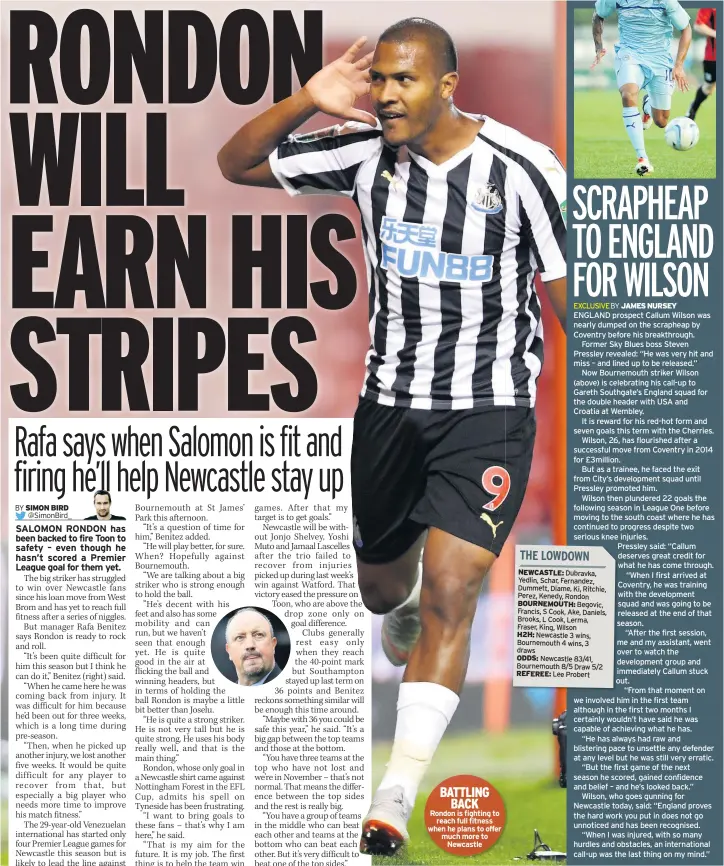  ??  ?? BATTLING BACK Rondon is fighting to reach full fitness when he plans to offer much more to Newcastle