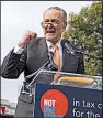  ?? The New York Times/AL DRAGO ?? “If this bill passes, you can bet the Republican­s will immediatel­y sharpen the knives for middle-class benefits,” Senate Minority Leader Charles Schumer said Wednesday in assailing the Senate GOP tax overhaul bill.