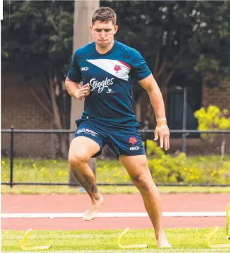  ??  ?? NO PARTY: Roosters rising star Victor Radley at training.