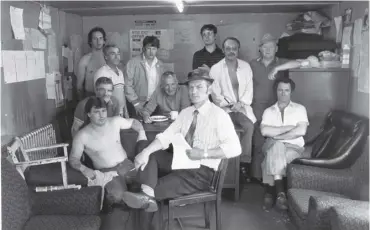  ??  ?? 0 John ‘Cory’ Mccormack, seated centre, with members of the Polmaise Colliery branch of the National Union of Mineworker­s in 1979