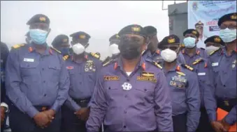  ??  ?? L-R: Director of Naval Informatio­n, Commodore Suleman Dahun; FOC NAVTRAC, Rear Admiral Frederick Ogu; CNS, Rear Admiral Awwal Gambo; and FOC WEST, Rear Admiral Oladele Daji