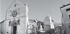  ?? AP ?? A view of the facade of the San Benedetto Basilica in Norcia, central Italy, after an earthquake with a preliminar­y magnitude of 6.6 struck central Italy yesterday.