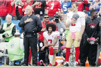  ?? MIKE GROLL/AP FILES ?? Colin Kaepernick and other players who followed him have made clear that their varied demonstrat­ions during the pre-game playing of the national anthem have nothing to do with the military.
