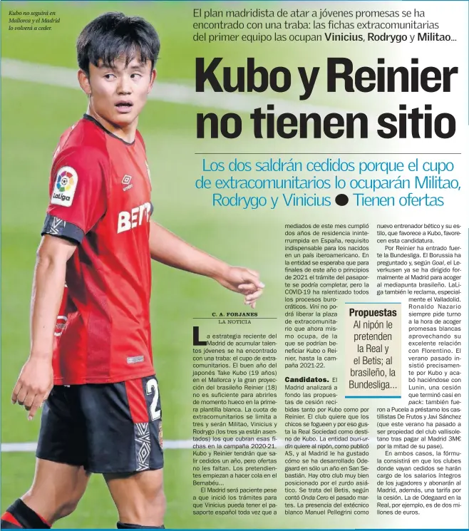  ??  ?? Kubo no seguirá en Mallorca y el Madrid lo volverá a ceder.