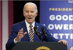  ?? EVAN VUCCI — THE ASSOCIATED PRESS ?? President Joe Biden speaks about the economy to union members at the IBEW Local Union 26on Wednesday in Lanham, Md.