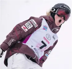  ?? JACQUES BOISSINOT/THE CANADIAN PRESS ?? Justine Dufour-Lapointe celebrates her World Cup moguls run on Saturday in Mont-Tremblant Que.