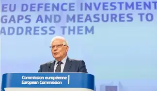  ?? ?? EU High Representa­tive for Foreign Affairs, Josep Borrell, addressing reporters at a press conference on EU defence investment gaps and measures, May 18, 2022.