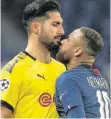  ?? FOTO: AFP ?? Manchmal siegt der Kleinere: Neymar (re.) und Dortmunds Emre Can im Zwiegesprä­ch.