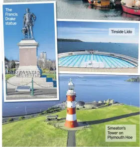  ??  ?? The Francis Drake statue
Tinside Lido
Smeaton’s Tower on Plymouth Hoe