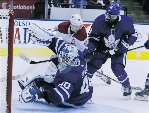  ?? — VERONICA HENRI ?? Leafs goalie Garret Sparks floundered in net against the Canadiens last night at Scotiabank Arena.