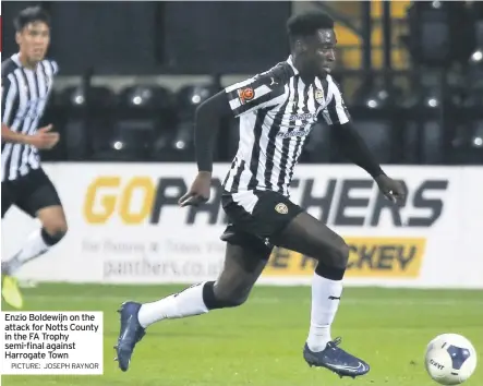  ?? PICTURE: JOSEPH RAYNOR ?? Enzio Boldewijn on the attack for Notts County in the FA Trophy semi-final against Harrogate Town