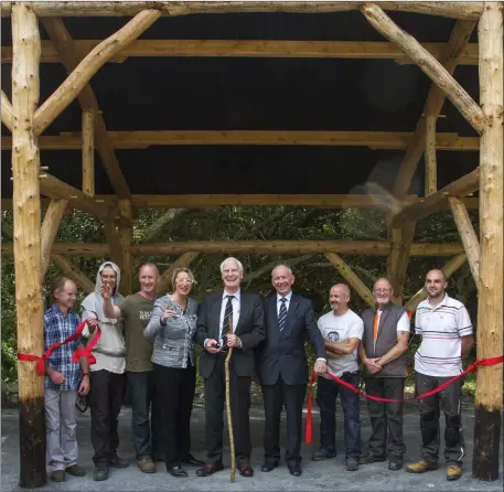  ??  ?? Dr Ned Culleton officially opens the new medieval lodge at the Heritage Park.