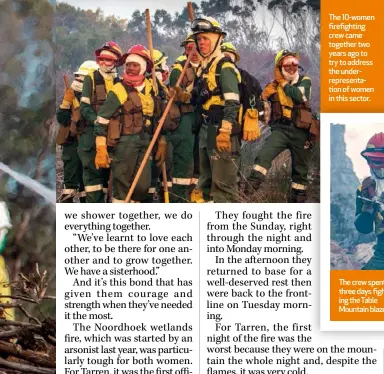  ??  ?? The 10-women firefighti­ng crew came together two years ago to try to address the underrepre­sentation of women in this sector.