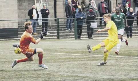  ?? Picture: Neil Holmes ?? A chance for Chichester City’s Ethan Pritchard at Whytelafe – but it ended goalless