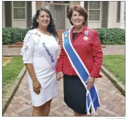  ?? SUBMITTED ?? Deena Chance Reynolds of Searcy, left, serves as personal page to Denise Doring VanBuren, president general, National Society Daughters of the American Revolution, during VanBuren’s visit to Little Rock. Shown here in front of Trapnall Hall in Little Rock, VanBuren was a guest at the Arkansas Society Daughters of the American Revolution Board of Management meeting Aug. 13 and 14.