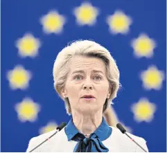  ?? AFP ?? European Commission President Ursula von der Leyen speaks at the European Parliament in Strasbourg, France.