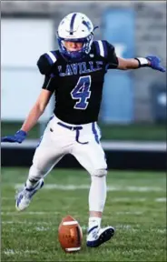  ?? PHOTO COURTESY OF LAVILLE ATHLETICS ?? Leyton Czarnecki’s kicking and punting were an important part of the Laville football team’s success.