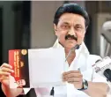  ??  ?? DMK chief MK Stalin addressing media in front of his father M Karunanidh­i’s Gopalapura­m residence