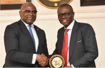  ??  ?? L-R: Chief Executive Officer, First Bank of Nigeria Limited, Adesola Adeduntan, with Governor of Lagos State, Babajide Sanwo-Olu, during a courtesy visit by the FirstBank delegation to the Governor, at Alausa, Ikeja, Lagos…recently