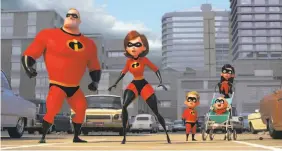  ?? Disney / Pixar ?? The ‘Incredible­s 2’ family, above. Below left: Deanna Marsiglies­e’s illustrati­ons, and illustrati­ons of new character Evelyn Deavor.