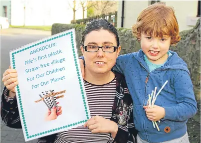  ?? Picture: Gareth Jennings. ?? Five-year-old Jamie Allan, pictured with his mum Morgana, urged Aberdour to avoid single-use plastics to help the world’s oceans.