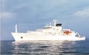  ?? U.S. Navy file ?? The USNS Bowditch, a T-AGS 60 Class Oceanograp­hic Survey Ship, was recovering two drones on Thursday when a Chinese navy ship approached and sent out a small boat that took one of the drones, said Navy Capt. Jeff Davis, a Pentagon spokesman.