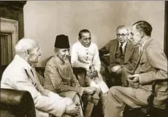  ?? GETTY IMAGES ?? Maulana Abul Kalam Azad (second from left) with members of the Cabinet Mission in 1946 (from right): Stafford Cripps, Alexander, Asaf Ali and PethwickLa­wrence