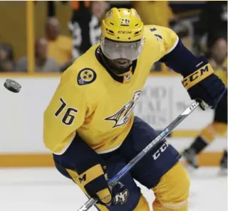  ?? MARK HUMPHREY/THE ASSOCIATED PRESS ?? P.K. Subban had a strong first season with the Nashville Predators last year after a trade from Montreal.