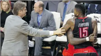  ?? Bruce Ely/the Associated Press ?? Amir Johnson’s ejection during a loss Monday night showed the Toronto Raptors are a frustrated bunch.