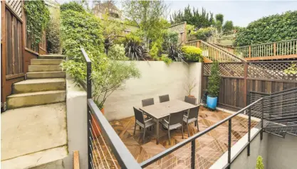  ?? Daniel Lunghi ?? The terraced backyard includes a dining area and built-in planter boxes.