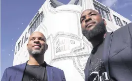  ?? CARL JUSTE cjuste@miamiheral­d.com ?? LunaLite co-founders Adrian Allen, left, and Arturo Lorde pose outside their Wynwood office. They run the only registered drone-show company in South Florida.