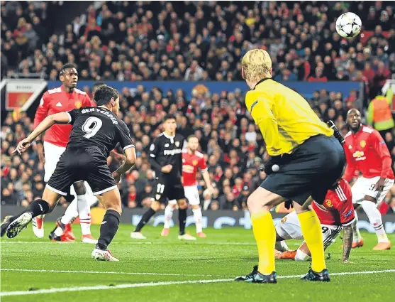  ?? Picture: Getty Images. ?? Wissam Ben Yedder’s header finds its way into the United net to make it 2-0 on the night.