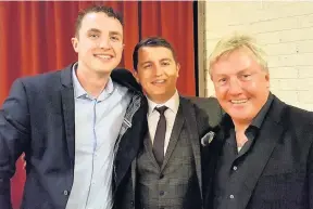  ??  ?? Joy GGPL’s star player Grant Gibson, left, with Graeme Robertson Jnr and McAvennie