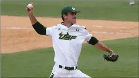  ?? COURTESY UNIVERSITY OF SOUTH FLORIDA ?? University of South Florida pitcher Carson Ragsdale, 21, uncorks pitches from a 6-foot-8 frame. He’s raw, he’s had Tommy John surgery. But the Phillies look at him as a potential starter down the road.