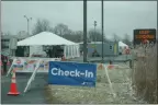  ?? IVAN LAJARA — DAILY FREEMAN FILE ?? Vehicles enter the COVID-19 mobile testing site at TechCity in the town of Ulster, N.Y., on March 23, the day it opened.