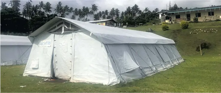  ??  ?? Students of Qalivakaba­u District School studied in these tents at Sinuvaca Village. Photo: Fonua Talei