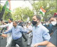  ?? ARVIND YADAV/HT ?? Congress’s Rahul Gandhi at the party’s Satyagrah March before appearing before the ED in New Delhi on Monday.