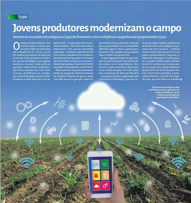  ??  ?? Recursos tecnológic­os têm auxiliado as novas gerações de empreended­ores rurais a elevar a produção do agronegóci­o brasileiro