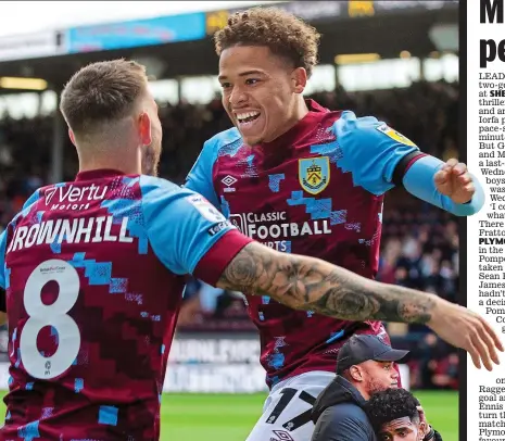  ?? IAN HODGSON/GETTY IMAGES ?? Joy: Benson (right) celebrates, Kompany on the sidelines (left) and (right) embracing Maatsen (inset)