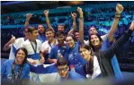  ?? (Itay Turgeman) ?? TEAM ISRAEL from Dimona celebrates victory in the arena where the robot challenge took place.