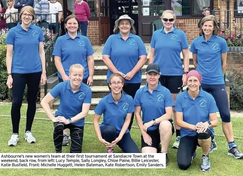  ??  ?? Ashbourne’s new women’s team at their first tournament at Sandiacre Town at the weekend, back row, from left: Lucy Temple, Sally Longley, Chloe Paine, Billie Leicester, Katie Busfield. Front: Michelle Huggett, Helen Bateman, Kate Robertson, Emily Sanders.