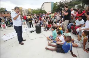  ??  ?? Fernando Haddad, presidenti­al candidate of Brazil’s leftist Workers’ Party, speaks during a meeting with cultural groups of the periphery in Sao Paulo.