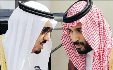  ?? HASSAN AMMAR/THE ASSOCIATED PRESS FILES ?? Led by King Salman, left, and Crown Prince Mohammed bin Salman, Saudi Arabia reacted to a tweet by Canada’s Global Affairs Minister Chrystia Freeland with fury and harsh action, writes Allison Hanes.