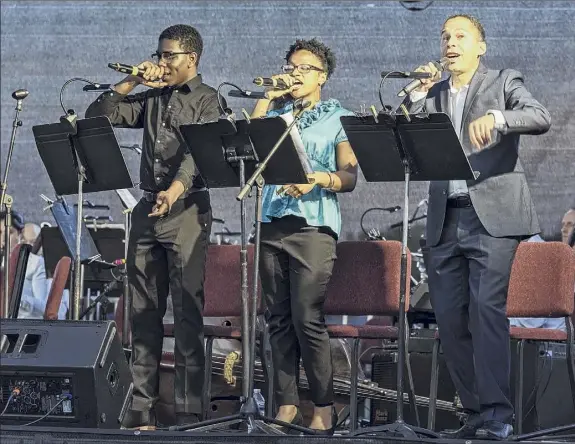  ?? Provided ?? Mohamad Kanneh, Briola Nugent, and Andre Myers perform at EMPAC.