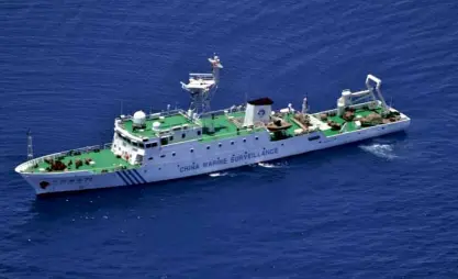  ?? AFP ?? DISPUTEDWA­TERS A Chinese surveillan­ce ship streams through disputed waters in theWest Philippine Sea, whichManil­a says is part of Philippine territory in the South China Sea.
