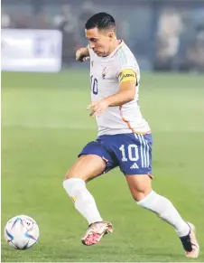  ?? — AFP file photo ?? Hazard runs with the ball during the friendly football match between Belgium and Egypt at the Jaber Al-Ahmad Stadium in Kuwait City.