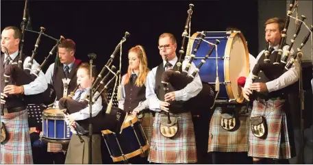  ??  ?? Members of New Ross and District Pipe Band on stage at St Michael’s Theatre during last year’s Celtic Weave concert.